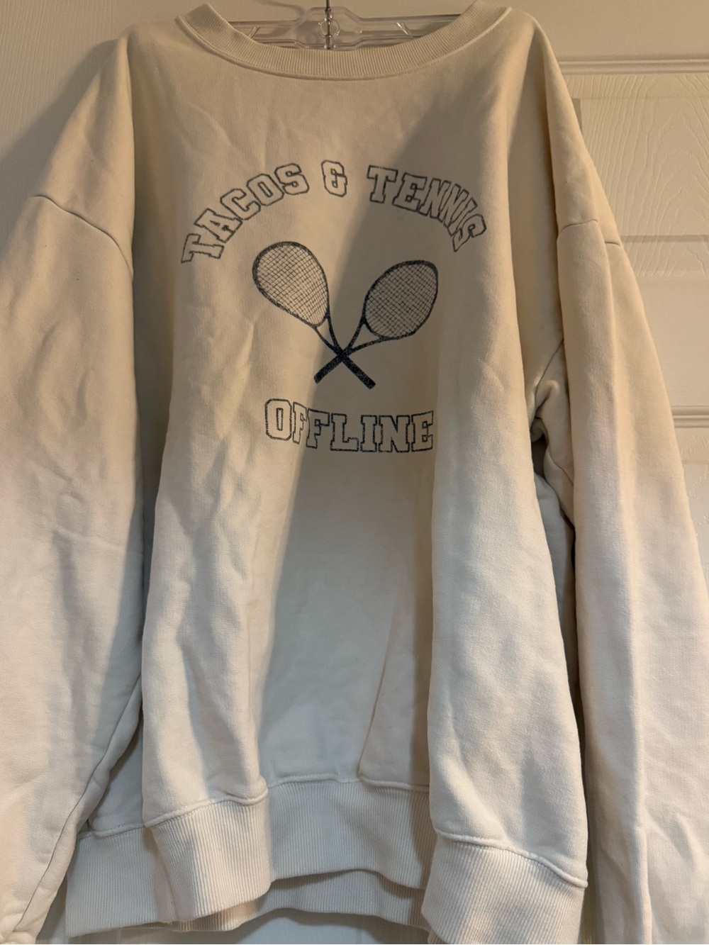 OFFLINE by Aerie Tacos & Tennis Graphic Sweatshirt Cream Size M